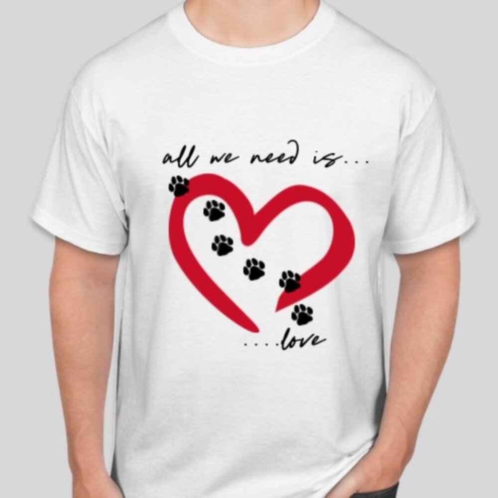 NWT - All We Need is Love! Dog Paw Print T-Shirts
